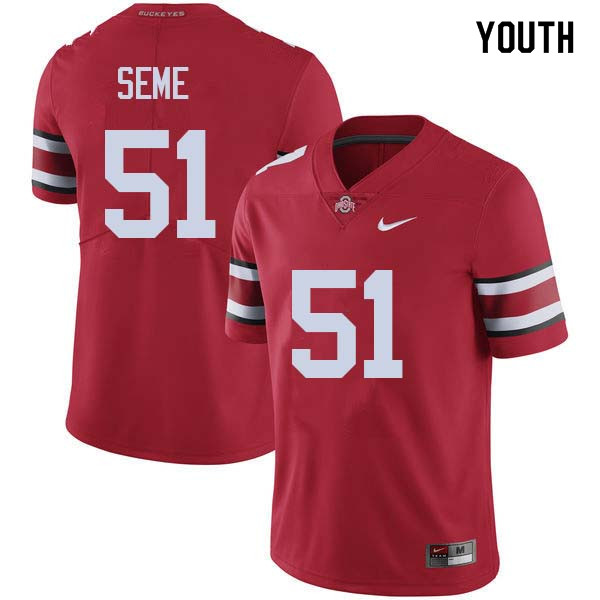 Ohio State Buckeyes Nick Seme Youth #51 Red Authentic Stitched College Football Jersey